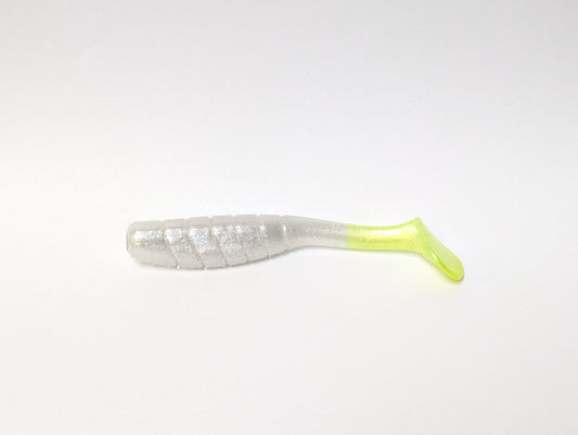 3.5" Mighty Mullet paddle tail 7-pack "SPECKTACULAR w/ Chartreuse tail"